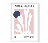 ARTZE Matisse Floral Cutout Pink & Blue Framed Print SIZE: A4 with White Frame in Navy | Size: A2 ARTZE Navy A2