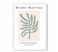 ARTZE Matisse Leaf Sage Green & Beige Exhibition Framed Print SIZE: A4 with White Frame in Pale Green | Size: A2 ARTZE Pale Green A2