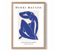 ARTZE Matisse Nude Blue & Beige Exhibition Framed Print SIZE: A2 with Oak Frame in Dark Blue | Size: A4 ARTZE Dark Blue A4