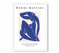 ARTZE Matisse Nude Blue & Beige Exhibition Framed Print SIZE: A2 with White Frame in Dark Blue | Size: A3 ARTZE Dark Blue A3