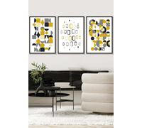 ARTZE Mid Century Graphical Grey Yellow Framed Wall Art - Large in Black | Size: W53 cm x H73 cm x D20mm ARTZE Black W53 cm x H73 cm x D20mm