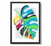 ARTZE Monstera Blue & Green Abstract Minimalist Framed Print SIZE: A2 with Black Frame in Mid Blue | Size: A3 ARTZE Mid Blue A3
