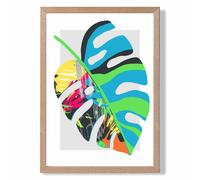 ARTZE Monstera Blue & Green Abstract Minimalist Framed Print SIZE: A2 with Oak Frame in Mid Blue | Size: A3 ARTZE Mid Blue A3