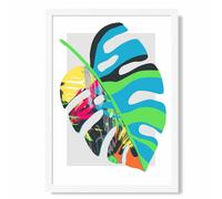 ARTZE Monstera Blue & Green Abstract Minimalist Framed Print SIZE: A4 with White Frame in Mid Blue ARTZE Mid Blue A4