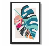 ARTZE Monstera Blue & Pink Boho Botanical Framed Print SIZE: A4 with Black Frame in Mid Blue | Size: A2 ARTZE Mid Blue A2