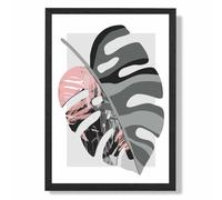 ARTZE Monstera Grey & Pink Boho Botanical Framed Print SIZE: A4 with Black Frame | Size: A3 ARTZE Grey A3