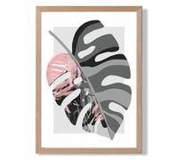 ARTZE Monstera Grey & Pink Boho Botanical Framed Print SIZE: A4 with Oak Frame | Size: A3 ARTZE Grey A3