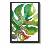 ARTZE Monstera Leaf Abstract Watercolour Botanical Framed Print SIZE: A2 with Black Frame in Green | Size: A3 ARTZE Green A3