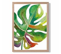 ARTZE Monstera Leaf Abstract Watercolour Botanical Framed Print SIZE: A3 with Oak Frame in Green | Size: A4 ARTZE Green A4
