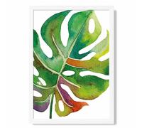 ARTZE Monstera Leaf Abstract Watercolour Botanical Framed Print SIZE: A3 with White Frame in Green | Size: A4 ARTZE Green A4