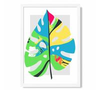 ARTZE Monstera Leaf Blue & Green Abstract Minimalist Framed Print SIZE: A4 with White Frame in Mid Blue | Size: A3 ARTZE Mid Blue A3