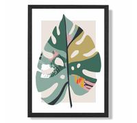 ARTZE Monstera Leaf Green & Red Minamilist Framed Print SIZE: A3 with Black Frame | Size: A4 ARTZE Green A4