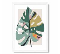 ARTZE Monstera Leaf Green & Red Minamilist Framed Print SIZE: A3 with White Frame | Size: A2 ARTZE Green A2