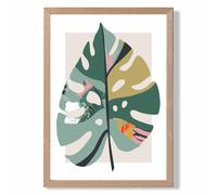 ARTZE Monstera Leaf Green & Red Minamilist Framed Print SIZE: A4 with Oak Frame | Size: A2 ARTZE Green A2