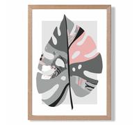ARTZE Monstera Leaf Grey & Pink Boho Botanical Framed Print SIZE: A3 with Oak Frame | Size: A4 ARTZE Grey A4