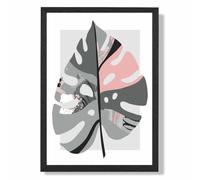 ARTZE Monstera Leaf Grey & Pink Boho Botanical Framed Print SIZE: A4 with Black Frame | Size: A3 ARTZE Grey A3