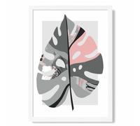 ARTZE Monstera Leaf Grey & Pink Boho Botanical Framed Print SIZE: A4 with White Frame | Size: A3 ARTZE Grey A3