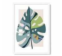ARTZE Monstera Leaf Teal & Green Mid Century Modern Framed Print SIZE: A3 with White Frame | Size: A2 ARTZE Teal A2