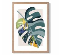 ARTZE Monstera Teal & Green Mid Century Modern Framed Print SIZE: A2 with Oak Frame | Size: A4 ARTZE Teal A4