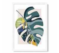 ARTZE Monstera Teal & Green Mid Century Modern Framed Print SIZE: A3 with White Frame ARTZE Teal A3
