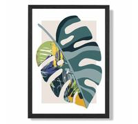 ARTZE Monstera Teal & Green Mid Century Modern Framed Print SIZE: A4 with Black Frame ARTZE Teal A4
