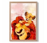 ARTZE Mufasa & Simba Watercolour Lion King Framed Print SIZE: A4 with Oak Frame in Red | Size: A2 ARTZE Red A2