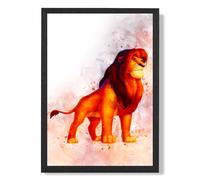 ARTZE Mufasa Watercolour Lion King Framed Print SIZE: A2 with Black Frame in Red ARTZE Red A2
