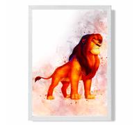ARTZE Mufasa Watercolour Lion King Framed Print SIZE: A2 with White Frame in Red ARTZE Red A2
