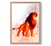 ARTZE Mufasa Watercolour Lion King Framed Print SIZE: A3 with Oak Frame in Red | Size: A4 ARTZE Red A4