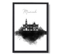 ARTZE Munich Watercolour Skyline City Framed Print SIZE: A4 with Black Frame | Size: A2 ARTZE Black A2