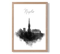 ARTZE Naples Watercolour Skyline City Framed Print SIZE: A2 with Oak Frame in Black | Size: A3 ARTZE Black A3