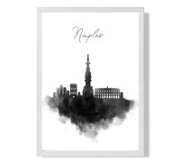 ARTZE Naples Watercolour Skyline City Framed Print SIZE: A4 with White Frame in Black ARTZE Black A4