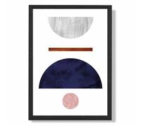 ARTZE Navy Blue & Grey Semi Circles Mid Century Geometric Framed Print SIZE: A3 with Black Frame | Size: A4 ARTZE Grey A4