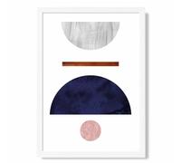 ARTZE Navy Blue & Grey Semi Circles Mid Century Geometric Framed Print SIZE: A3 with White Frame ARTZE Grey A3