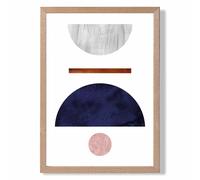 ARTZE Navy Blue & Grey Semi Circles Mid Century Geometric Framed Print SIZE: A4 with Oak Frame | Size: A2 ARTZE Grey A2