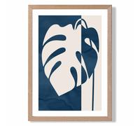 ARTZE Navy Blue Monstera Mid Century Tropical Framed Print SIZE: A2 with Oak Frame ARTZE Navy A2