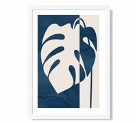 ARTZE Navy Blue Monstera Mid Century Tropical Framed Print SIZE: A4 with White Frame | Size: A2 ARTZE Navy A2