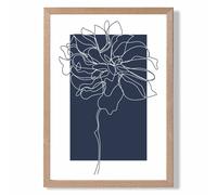 ARTZE Navy Blue & White Abstract Floral Line Art Framed Print SIZE: A3 with Oak Frame | Size: A2 ARTZE Navy A2