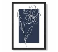 ARTZE Navy Blue & White Flower Floral Line Art Framed Print SIZE: A2 with Black Frame | Size: A3 ARTZE Navy A3