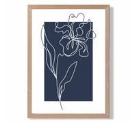 ARTZE Navy Blue & White Flower Floral Line Art Framed Print SIZE: A3 with Oak Frame ARTZE Navy A3
