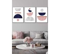 ARTZE Navy, Pink & Grey Abstract Mid Century Geometric Framed Wall Art - Large in Light Grey | Size: W53 cm x H73 cm x D20mm ARTZE Light Grey W53 cm x H73 cm x D20mm