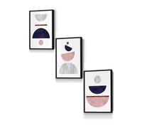 ARTZE Navy, Pink & Grey Abstract Mid Century Geometric Framed Wall Art - Small in Black | Size: W33 cm x H45 cm x D20mm ARTZE Black W33 cm x H45 cm x D20mm