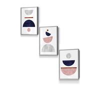 ARTZE Navy, Pink & Grey Abstract Mid Century Geometric Framed Wall Art - Small in Light Grey | Size: W33 cm x H45 cm x D20mm ARTZE Light Grey W33 cm x H45 cm x D20mm