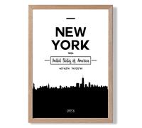 ARTZE New York Black & White City Skyline Framed Print SIZE: A2 with Oak Frame ARTZE Black A2