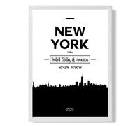 ARTZE New York Black & White City Skyline Framed Print SIZE: A2 with White Frame | Size: A3 ARTZE Black A3