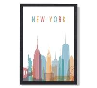 ARTZE New York Colourful City Skyline Framed Print SIZE: A3 with Black Frame in Pale Blue | Size: A4 ARTZE Pale Blue A4