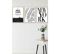 ARTZE NEW YORK Skyline Street Map City Prints Framed Wall Art - Medium in Light Oak | Size: W45 cm x H62 cm x D20mm ARTZE Light Oak W45 cm x H62 cm x D20mm