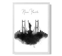 ARTZE New York Watercolour Skyline City Framed Print SIZE: A2 with White Frame in Black ARTZE Black A2