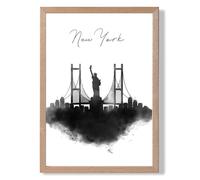 ARTZE New York Watercolour Skyline City Framed Print SIZE: A3 with Oak Frame in Black | Size: A4 ARTZE Black A4