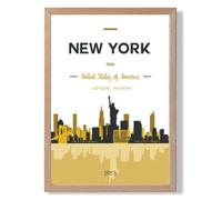 ARTZE New York Yellow & Black City Skyline Framed Print SIZE: A3 with Oak Frame | Size: A4 ARTZE Yellow A4